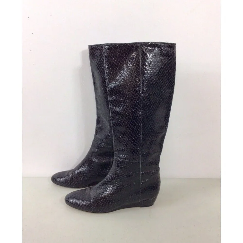 Loeffler Randall Black Snakeskin-Embossed Over-the-Knee Boots